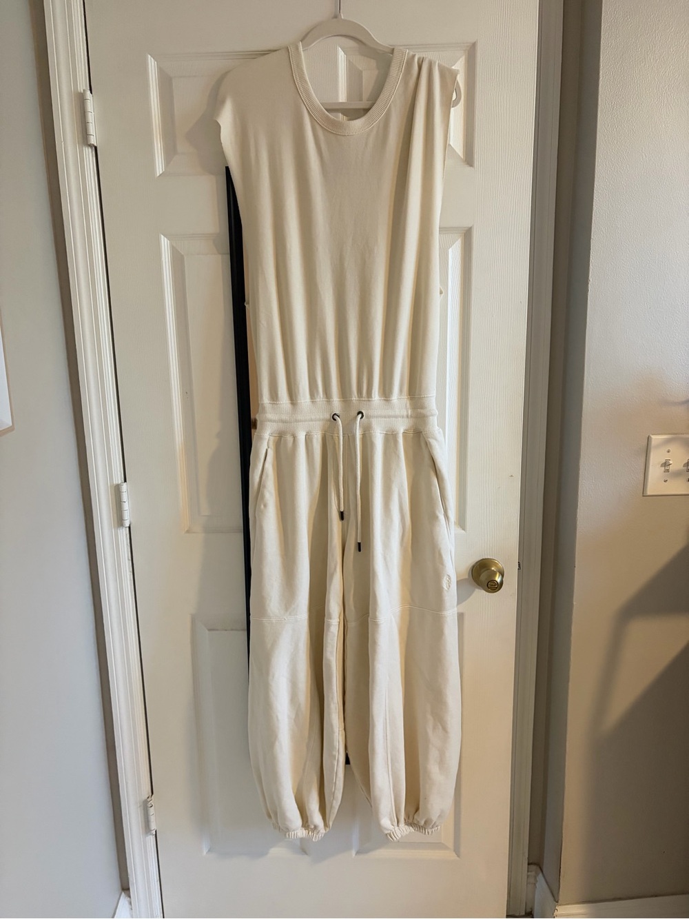 Free People Cream Sleeveless Drawstring Jumpsuit